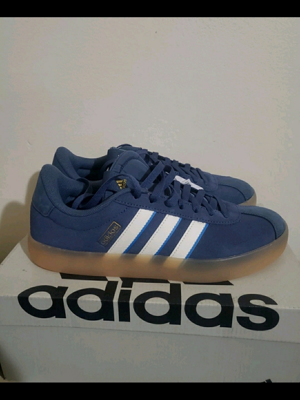 adidas Navy Blue and White Sneakers with Gum Sole